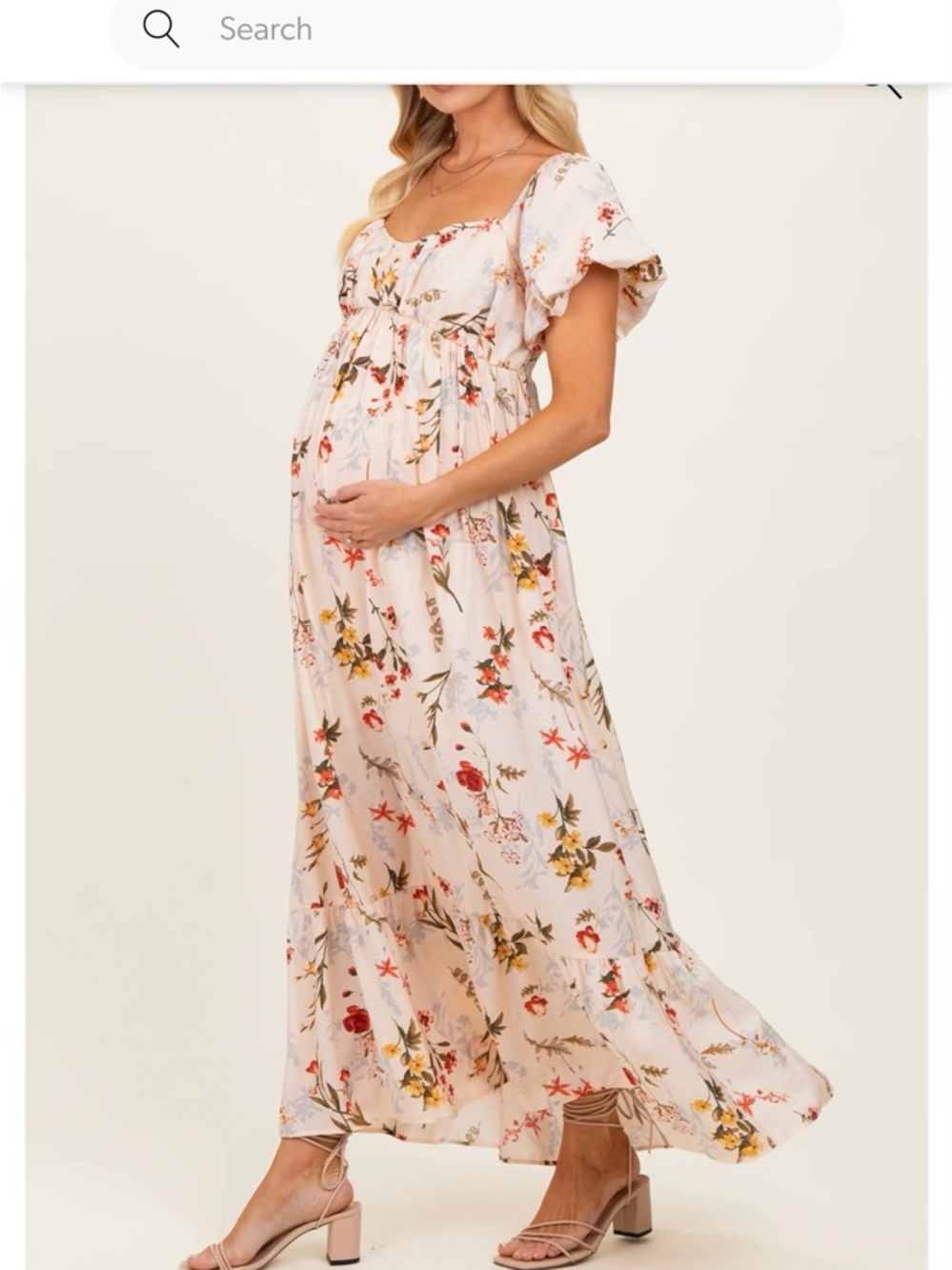 ISO Cream Floral Puff Sleeve Maternity Maxi Dress